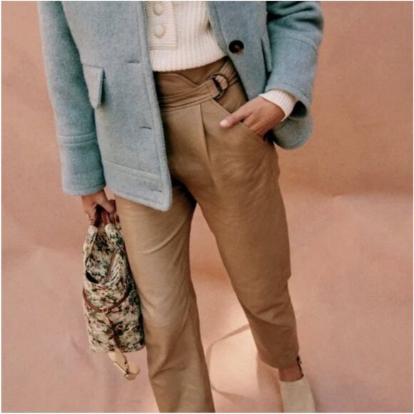 Sezane Franklin Trousers Size 34 US 2 Grey/Beige Lamb Leather Lined Pockets - Picture 3 of 16